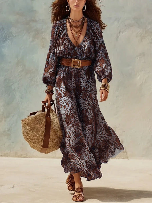 Carla | Vestido casual para mujer con estampado de leopardo y cuello en V